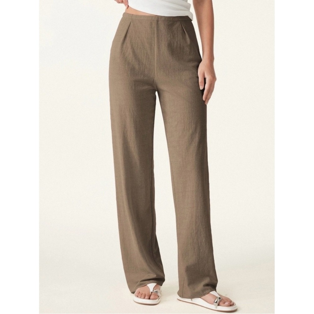NWT OGL Cotton Linen Wrinkle-resistant Linen Mid Rise Straight Leg Pants XS